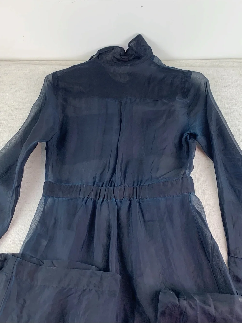 By Anthropologie Sheer silk Utility Jumpsuit long sleeve wide leg in black